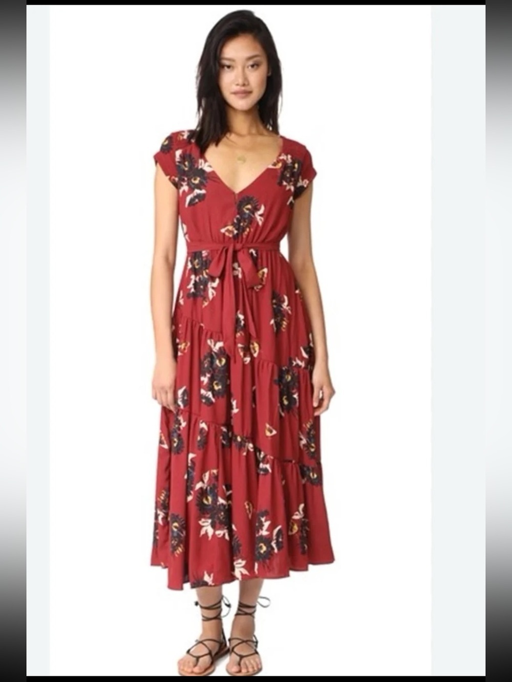 FREE PEOPLE All I Got Printed Maxi Dress In Red Combo size 6 - Picture 5 of 12